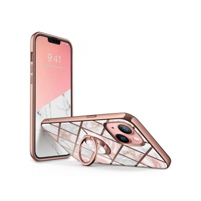 Husa Supcase Comso Compatibila Cu iPhone 13, Cu Inel Pe Spate, Marble Roz